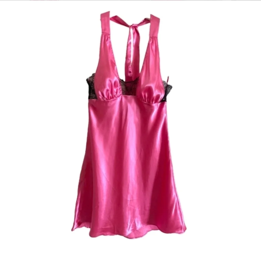 VINTAGE Fredericks Of Hollywood Pink Satin And Lace Nightgown - Picture 1 of 1
